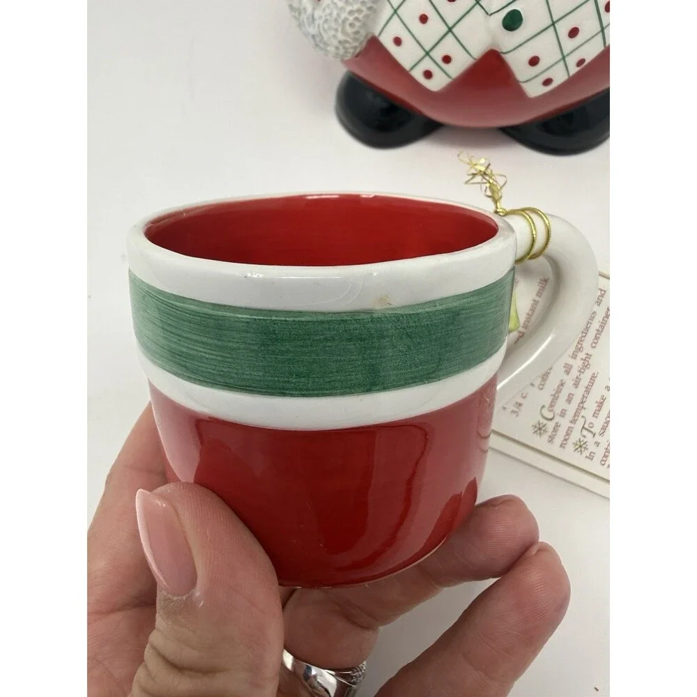 Fitz and Floyd Snack Therapy Santa Cocoa Pot, Ceramic Holly, Boxed